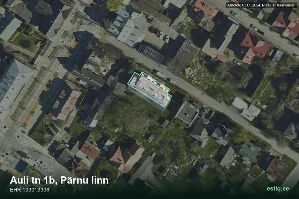 Auli tänav 1b, Pärnu – ilmakuva rakennuksesta, ääriviiva rakennusrekisteristä (EHR)