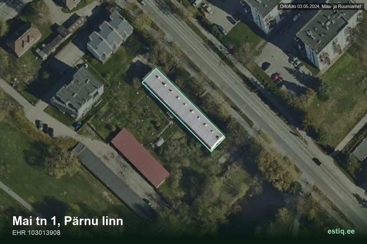 Mai tänav 1, Pärnu – hoone aerofoto, kontuur ehitisregistri (EHR) andmetest