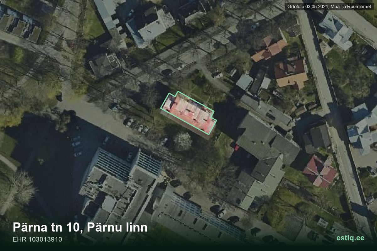 Pärna tänav 10, Pärnu – aerial photo of the building, outline from the Building Register (EHR)