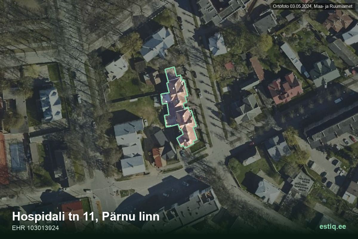 Hospidali tänav 11, Pärnu – ilmakuva rakennuksesta, ääriviiva rakennusrekisteristä (EHR)
