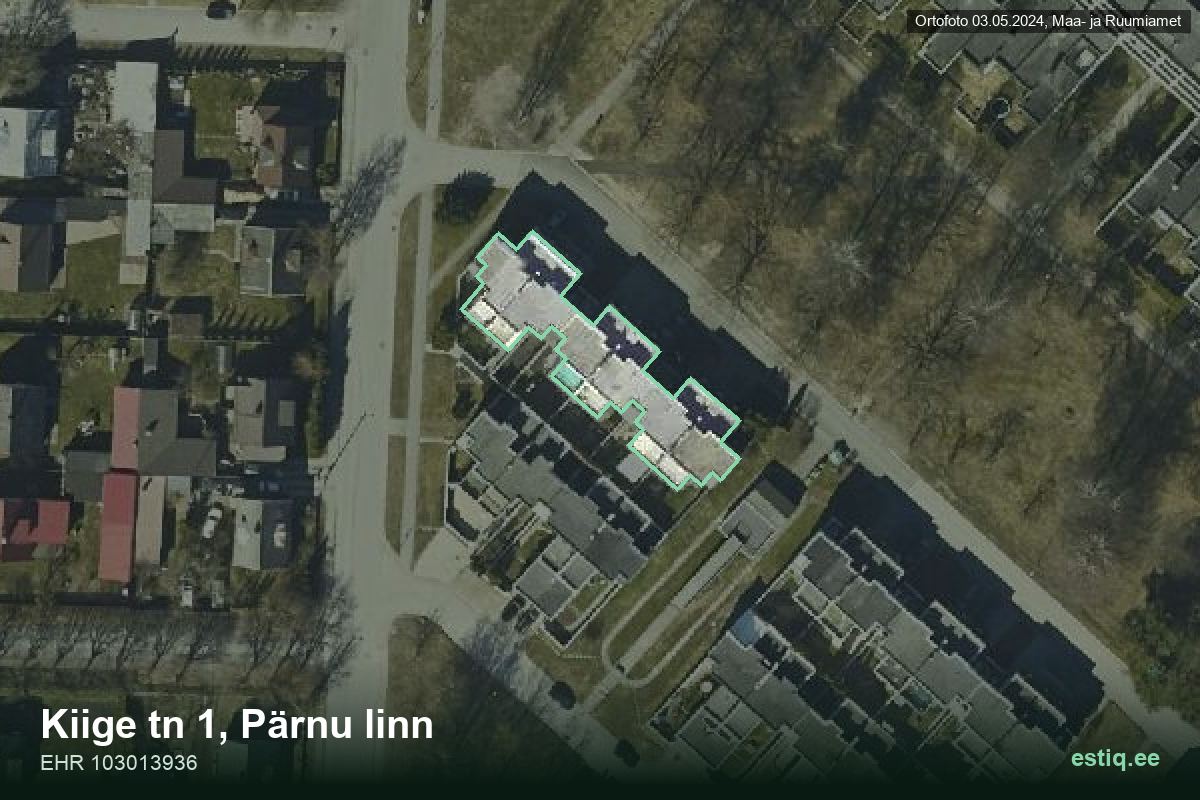 Kiige tänav 1, Pärnu – hoone aerofoto, kontuur ehitisregistri (EHR) andmetest