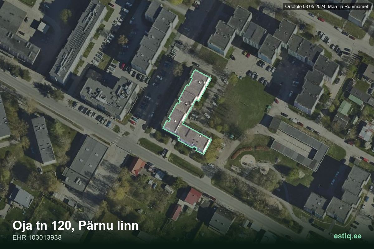 Oja tänav 120, Pärnu – hoone aerofoto, kontuur ehitisregistri (EHR) andmetest