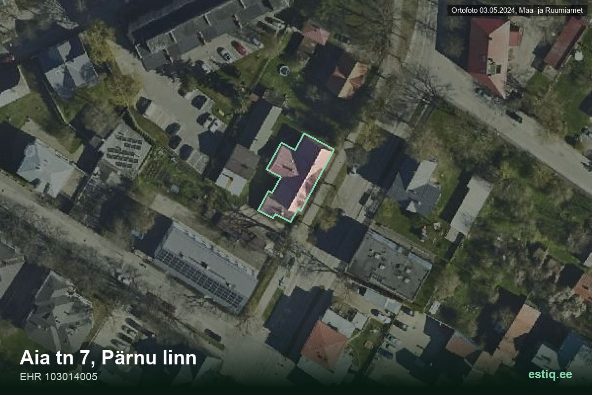 Aia tänav 7, Pärnu – ilmakuva rakennuksesta, ääriviiva rakennusrekisteristä (EHR)