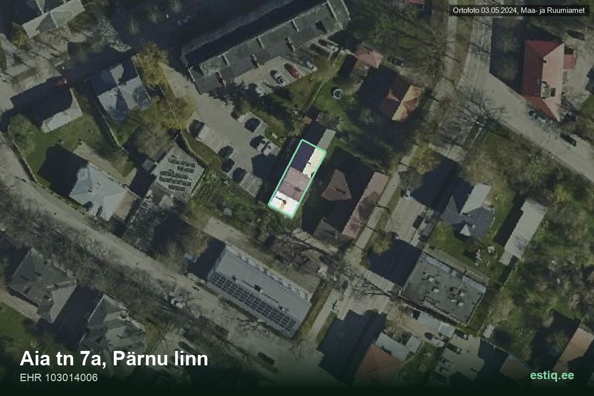 Aia tänav 7a, Pärnu – ilmakuva rakennuksesta, ääriviiva rakennusrekisteristä (EHR)