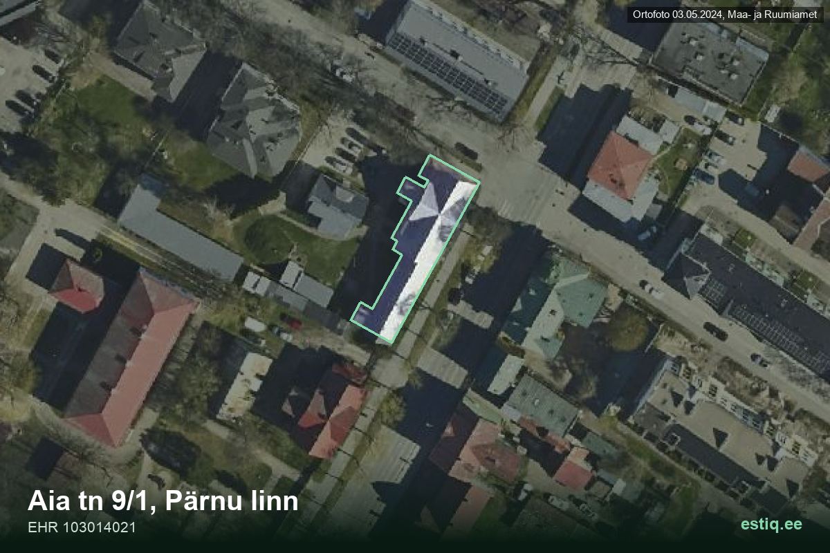 Aia tänav 9/1, Pärnu – ilmakuva rakennuksesta, ääriviiva rakennusrekisteristä (EHR)
