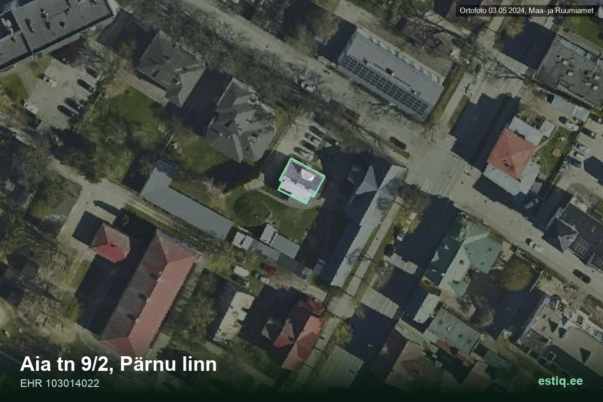 Aia tänav 9/2, Pärnu – ilmakuva rakennuksesta, ääriviiva rakennusrekisteristä (EHR)