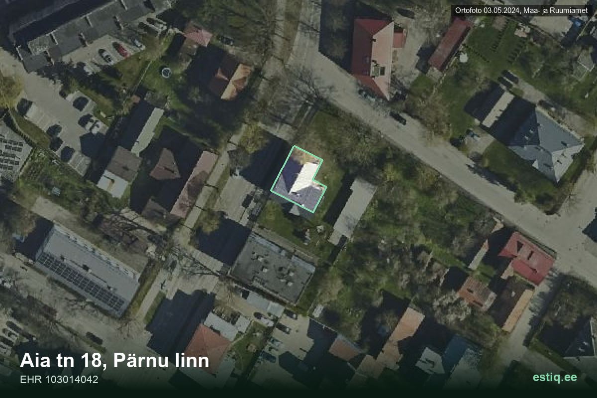 Aia tänav 18, Pärnu – hoone aerofoto, kontuur ehitisregistri (EHR) andmetest
