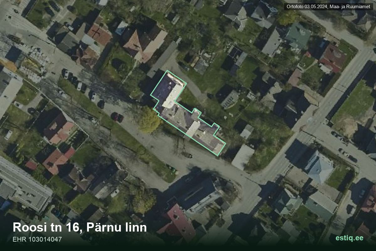 Roosi tänav 16, Pärnu – aerial photo of the building, outline from the Building Register (EHR)