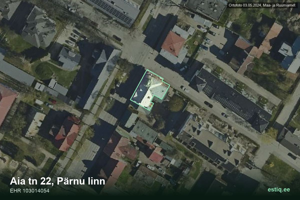 Aia tänav 22, Pärnu – аэрофото дома, контур по данным регистра строений (EHR)