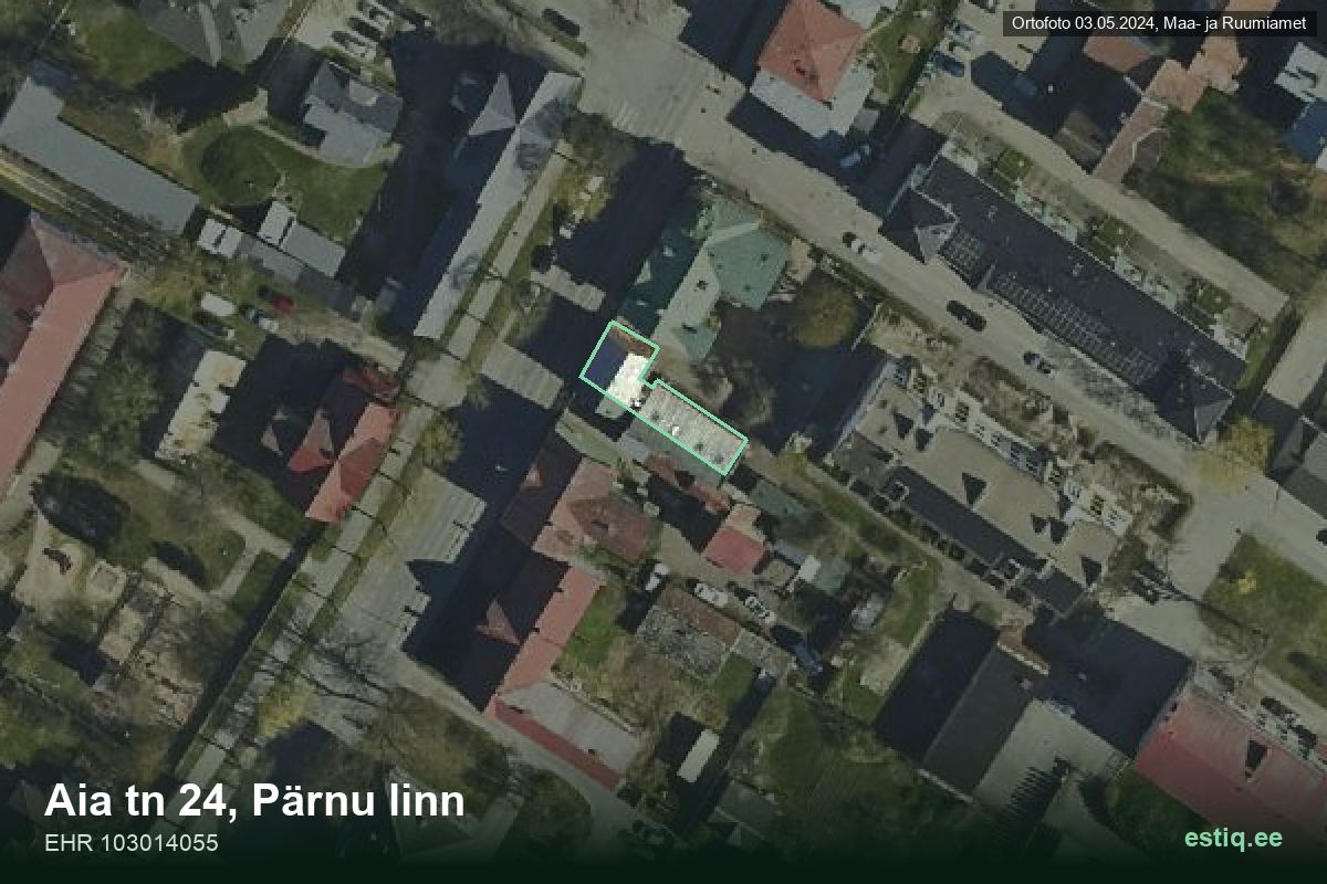 Aia tänav 24, Pärnu – аэрофото дома, контур по данным регистра строений (EHR)