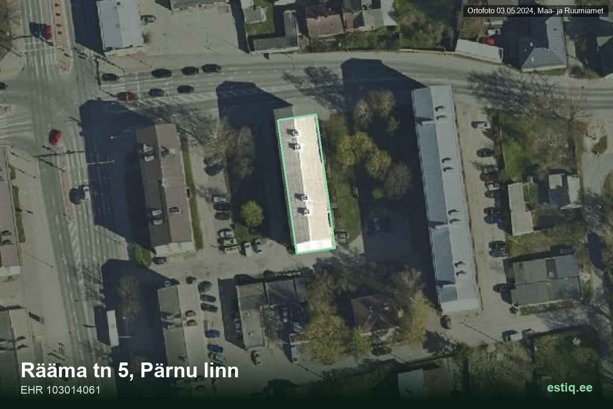 Rääma tänav 5, Pärnu – ilmakuva rakennuksesta, ääriviiva rakennusrekisteristä (EHR)
