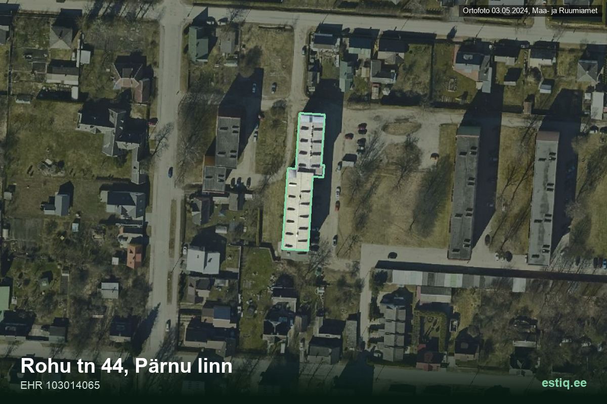 Rohu tänav 44, Pärnu – aerial photo of the building, outline from the Building Register (EHR)
