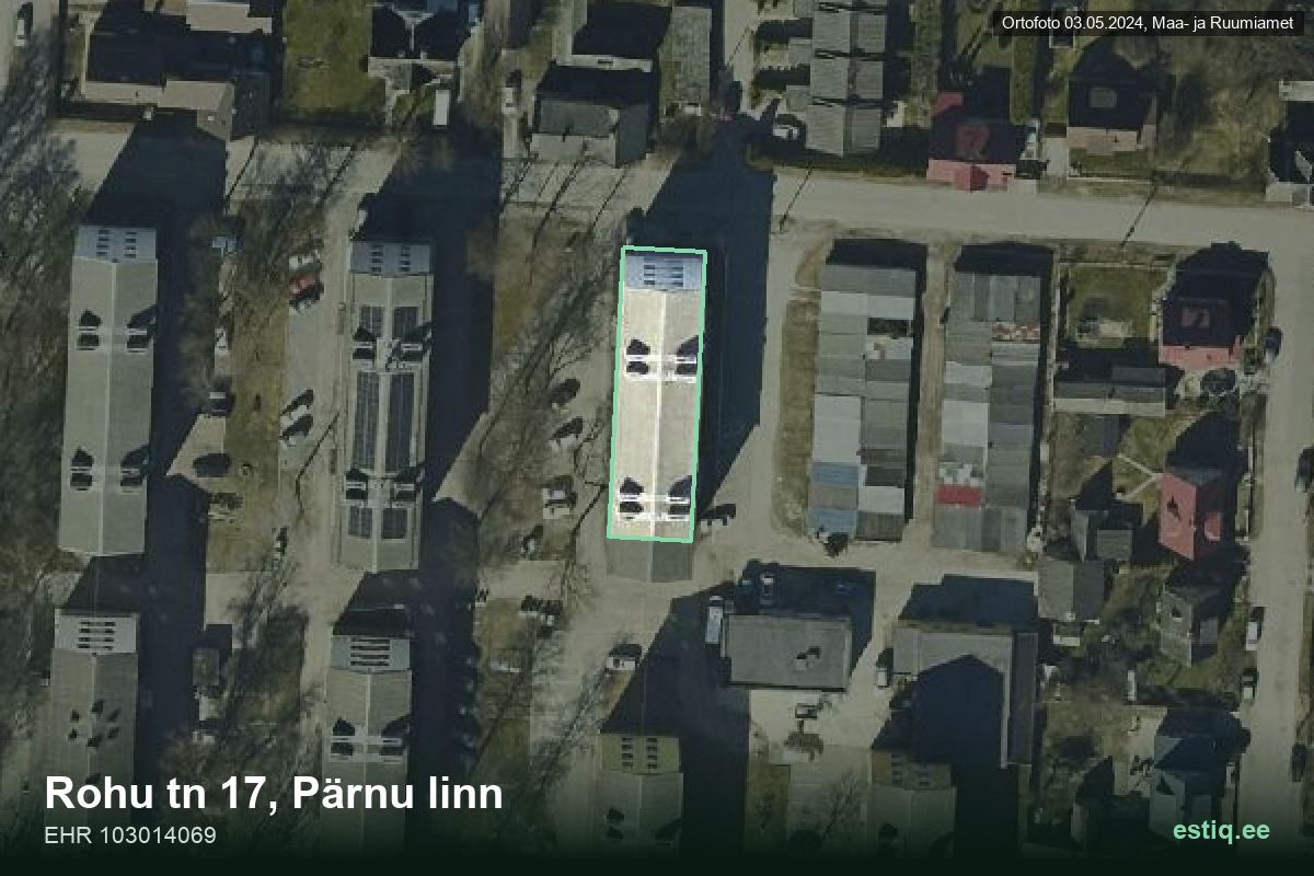 Rohu tänav 17, Pärnu – hoone aerofoto, kontuur ehitisregistri (EHR) andmetest