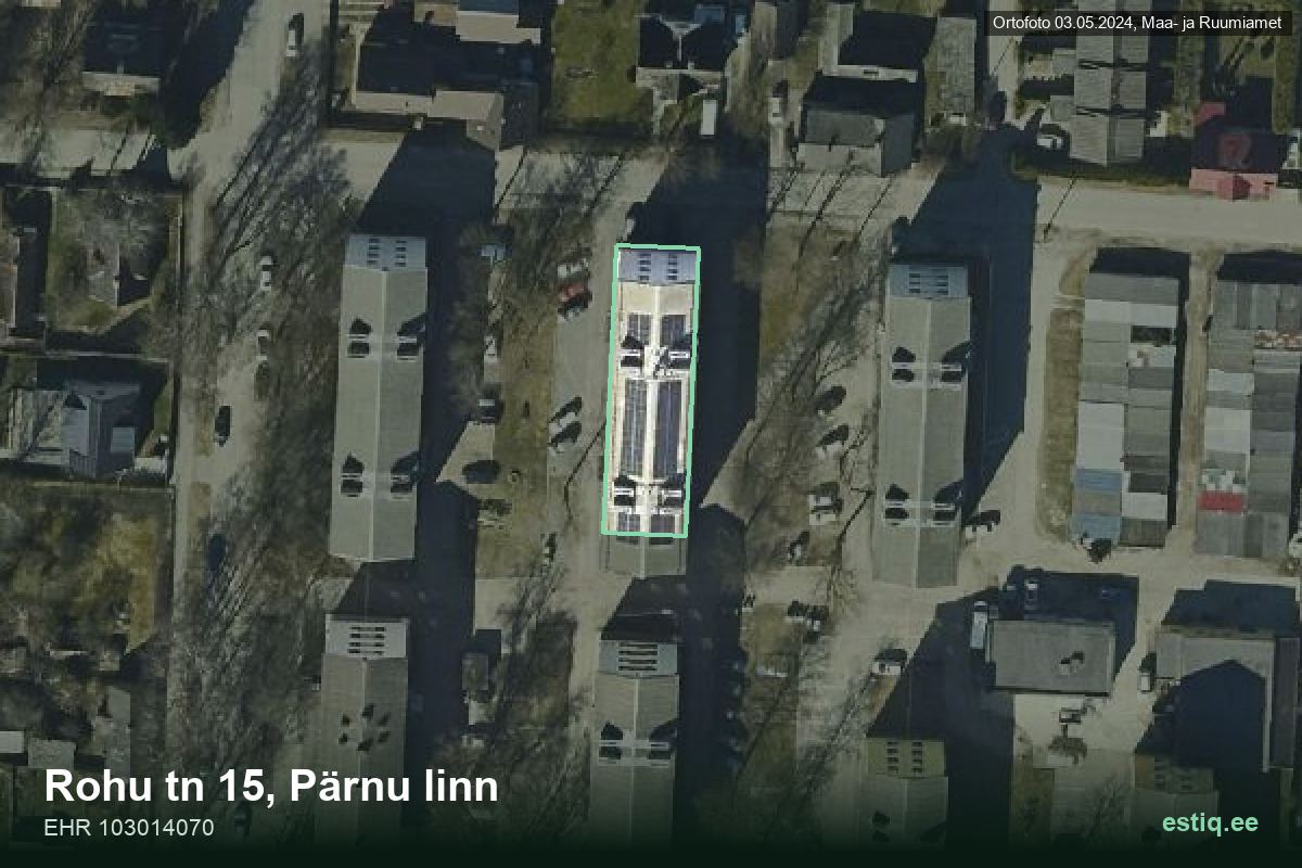 Rohu tänav 15, Pärnu – aerial photo of the building, outline from the Building Register (EHR)