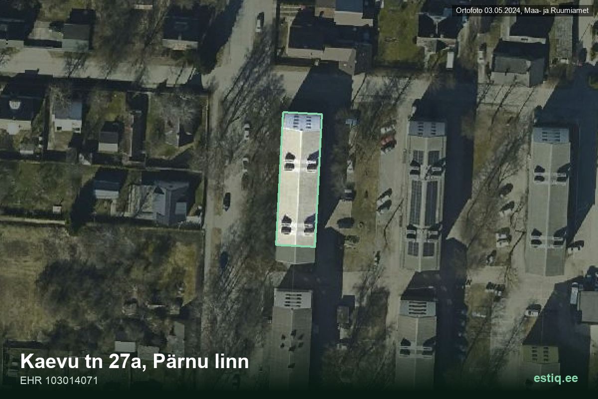 Kaevu tänav 27a, Pärnu – aerial photo of the building, outline from the Building Register (EHR)