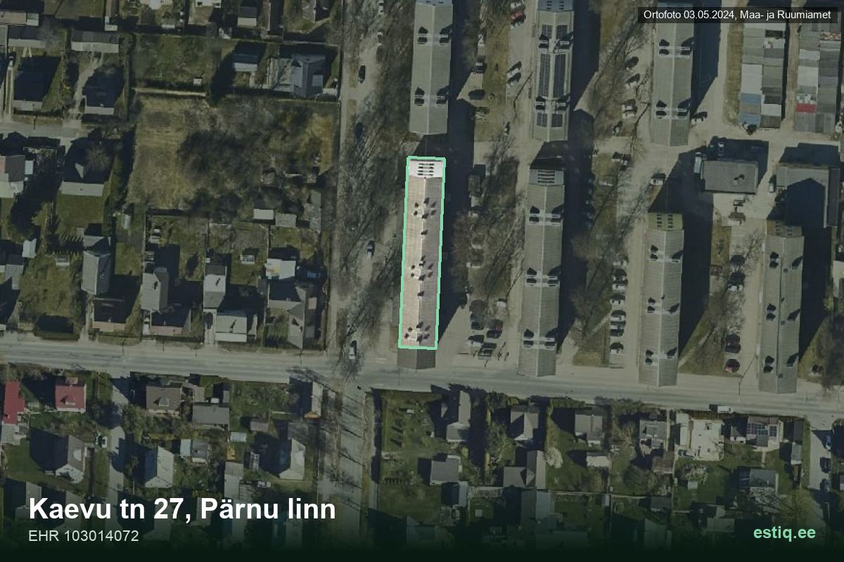 Kaevu tänav 27, Pärnu – аэрофото дома, контур по данным регистра строений (EHR)