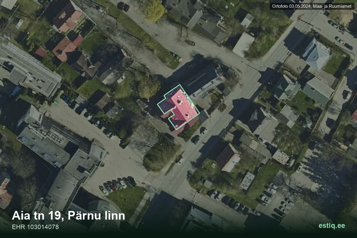 Aia tänav 19, Pärnu – аэрофото дома, контур по данным регистра строений (EHR)