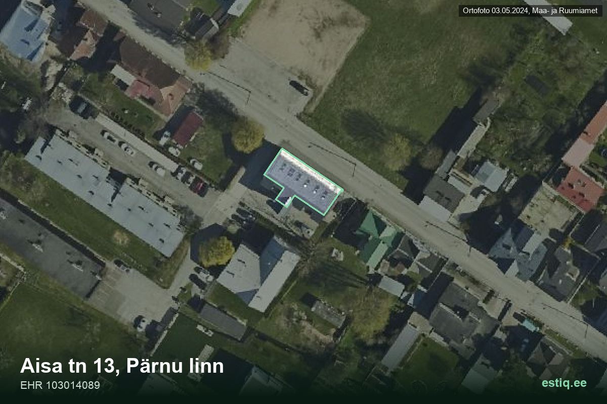 Aisa tänav 13, Pärnu – hoone aerofoto, kontuur ehitisregistri (EHR) andmetest