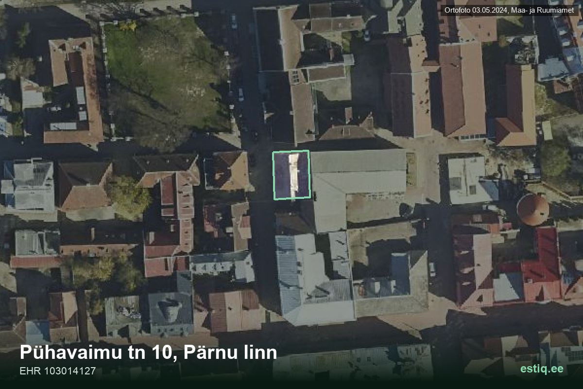 Pühavaimu tänav 10, Pärnu – ilmakuva rakennuksesta, ääriviiva rakennusrekisteristä (EHR)
