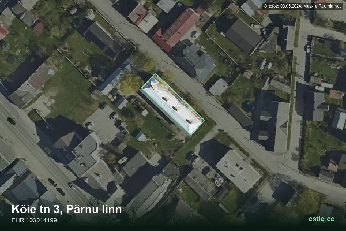 Köie tänav 3, Pärnu – аэрофото дома, контур по данным регистра строений (EHR)