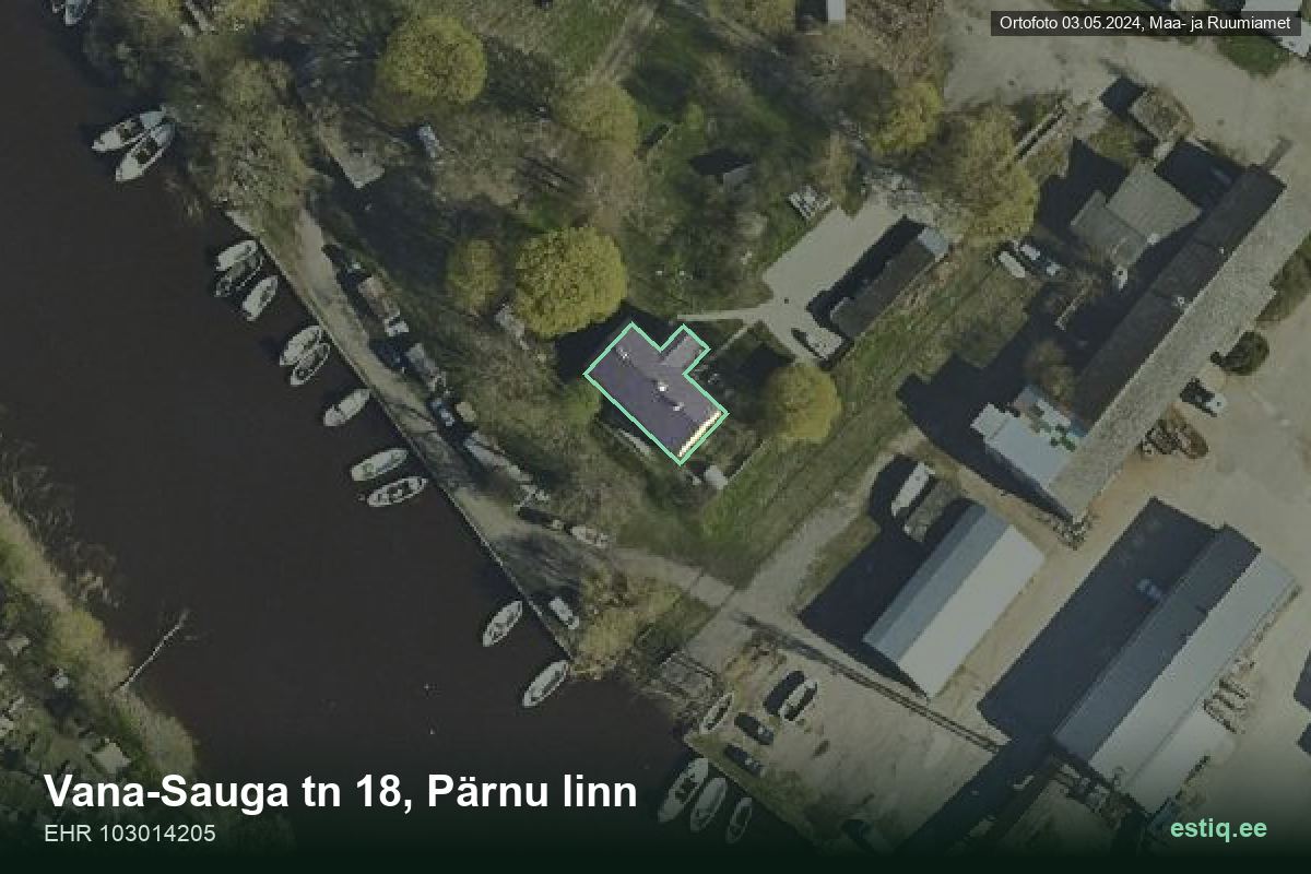 Vana-Sauga tänav 18, Pärnu – hoone aerofoto, kontuur ehitisregistri (EHR) andmetest