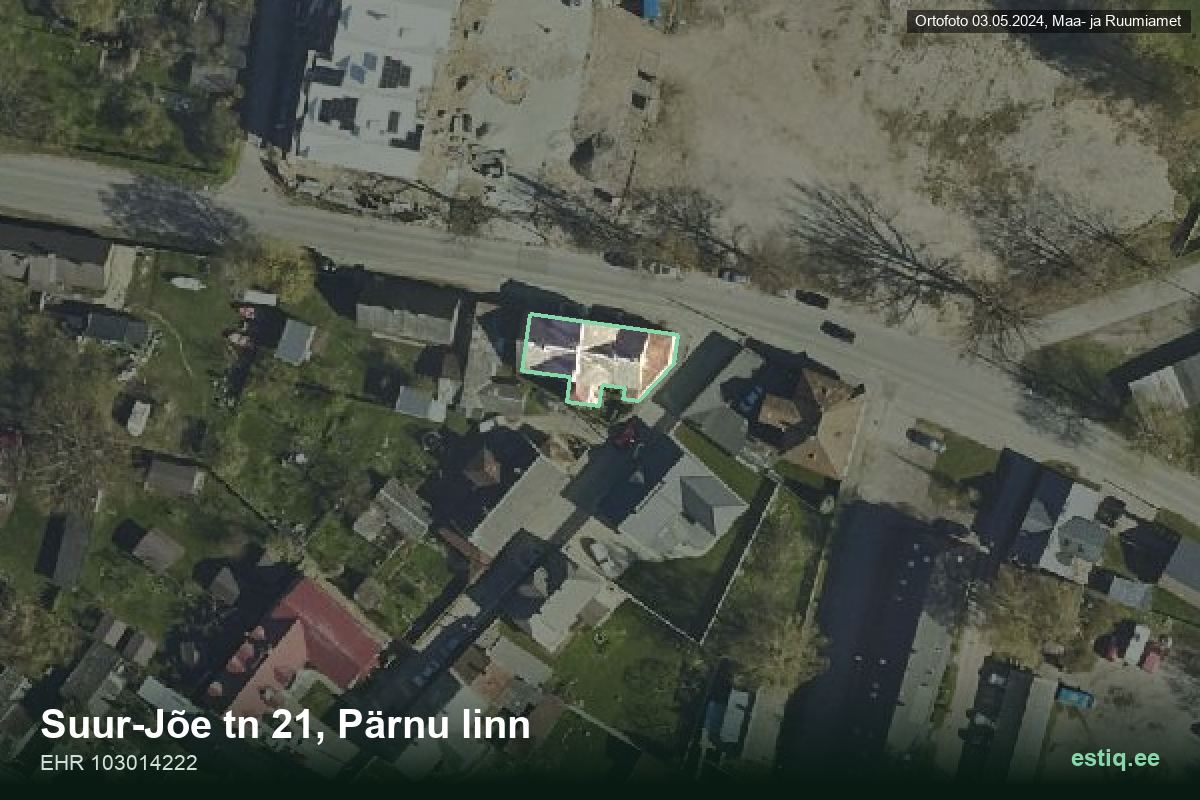 Suur-Jõe tänav 21, Pärnu – hoone aerofoto, kontuur ehitisregistri (EHR) andmetest
