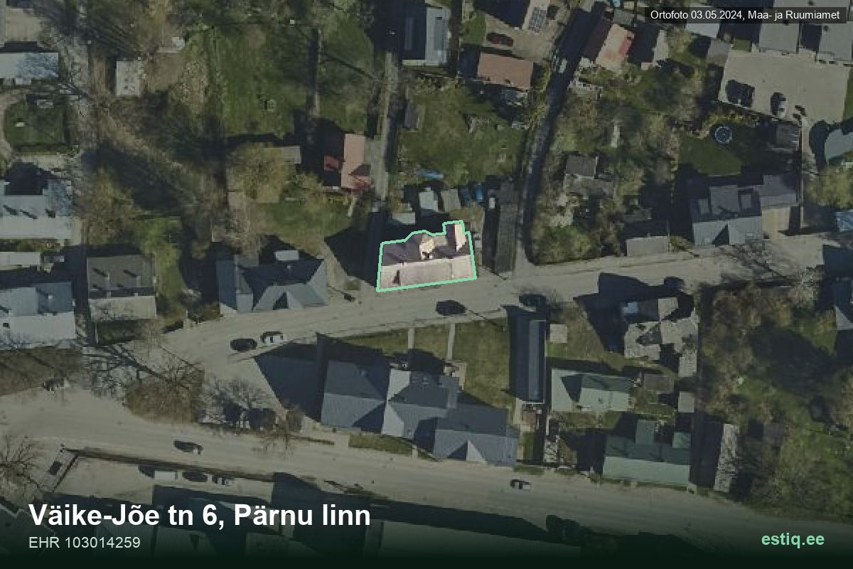 Väike-Jõe tänav 6, Pärnu – hoone aerofoto, kontuur ehitisregistri (EHR) andmetest