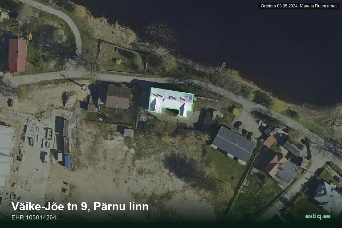 Väike-Jõe tänav 9, Pärnu – ilmakuva rakennuksesta, ääriviiva rakennusrekisteristä (EHR)