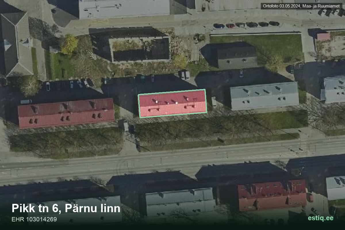 Pikk tänav 6, Pärnu – aerial photo of the building, outline from the Building Register (EHR)