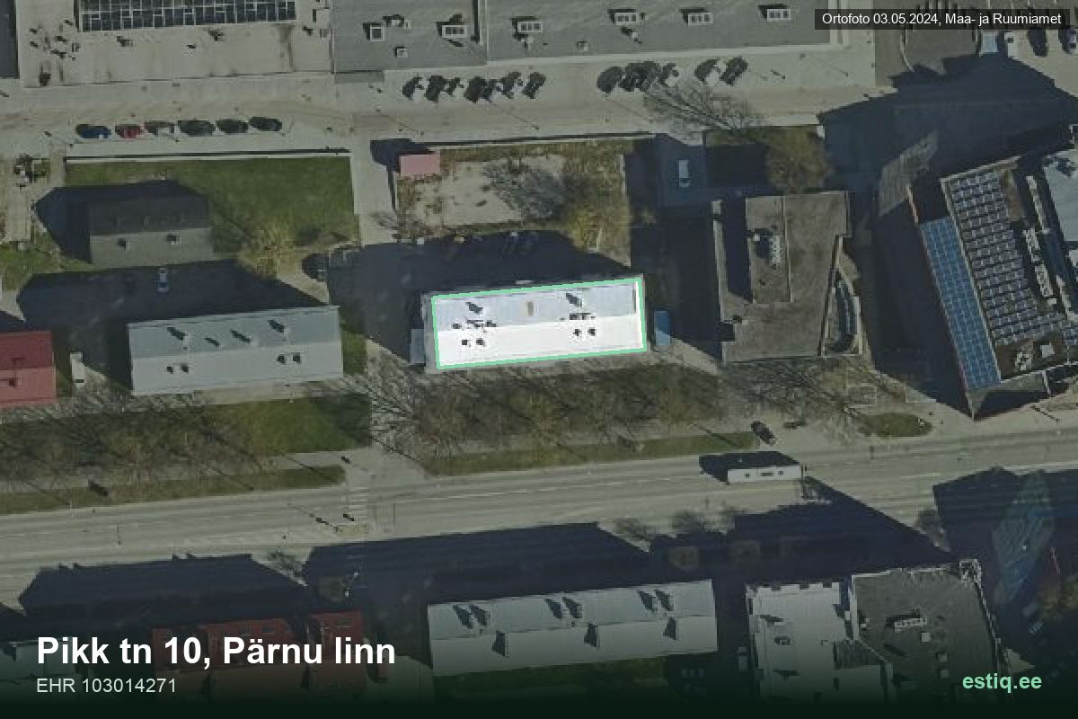 Pikk tänav 10, Pärnu – aerial photo of the building, outline from the Building Register (EHR)