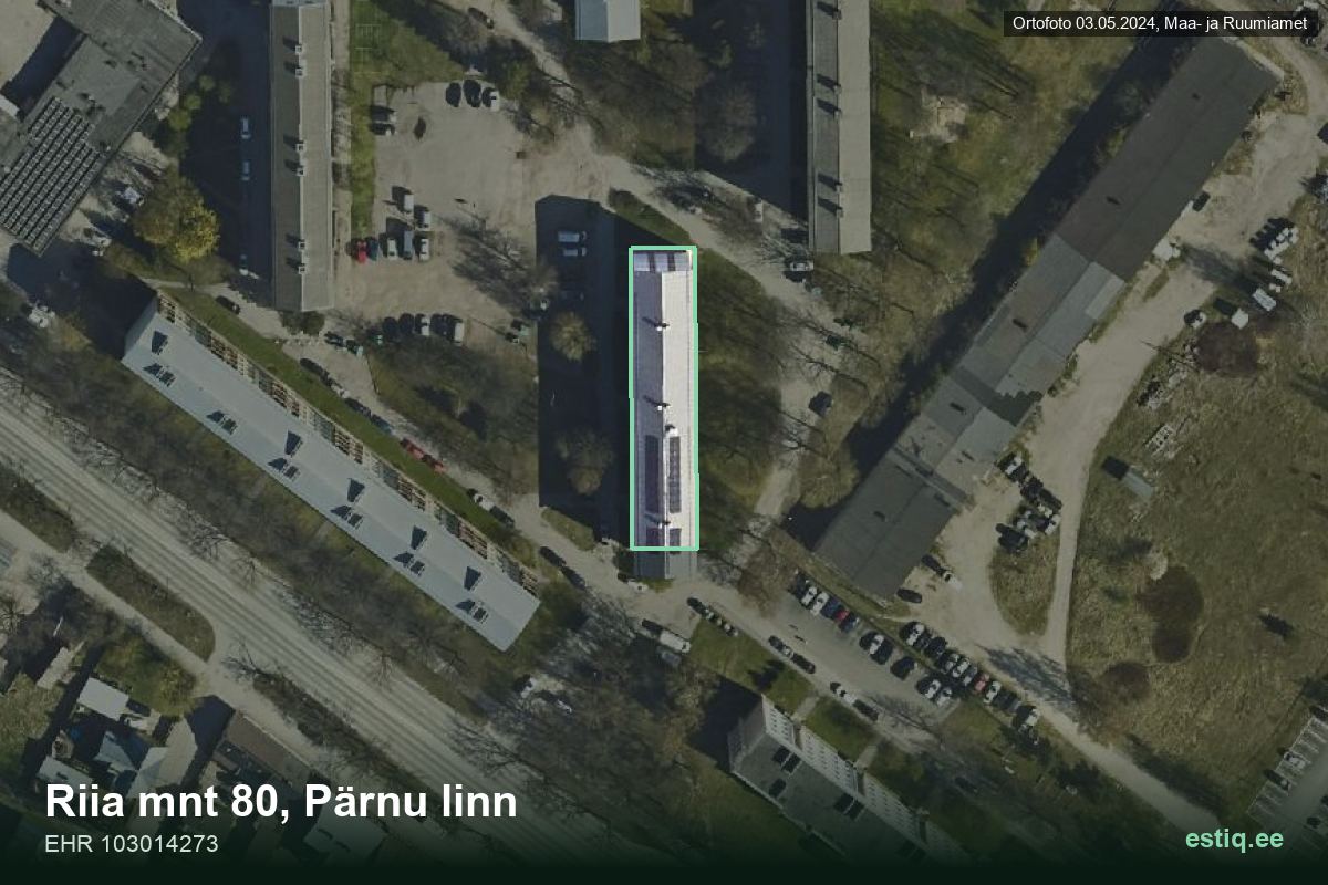 Riia mnt 80, Pärnu – hoone aerofoto, kontuur ehitisregistri (EHR) andmetest