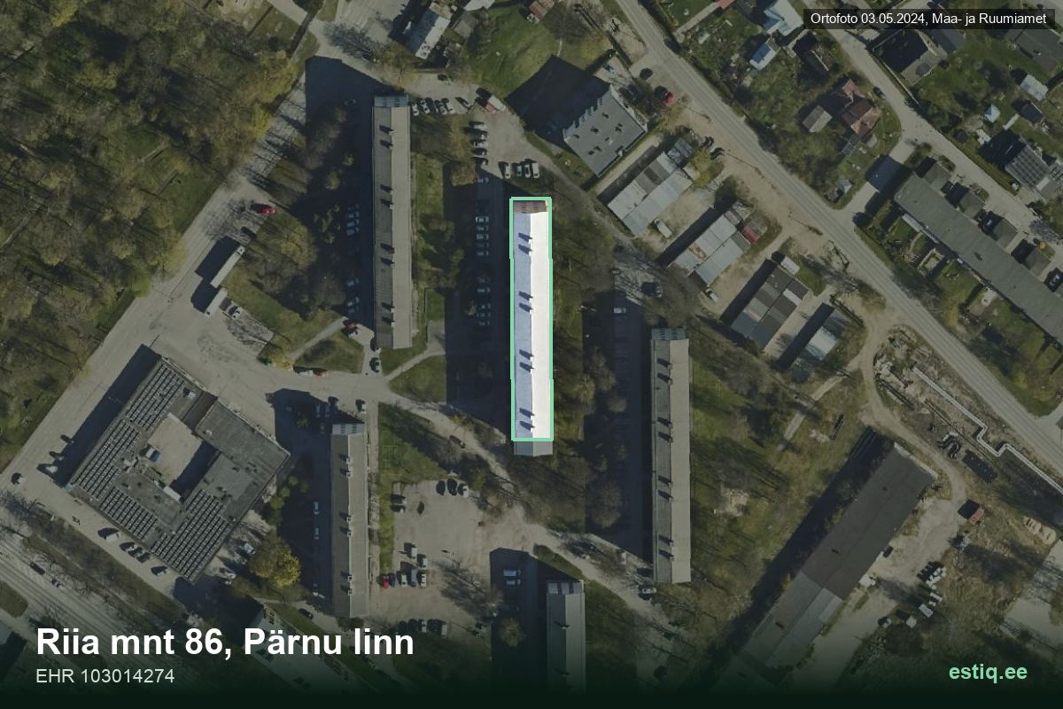 Riia mnt 86, Pärnu – hoone aerofoto, kontuur ehitisregistri (EHR) andmetest