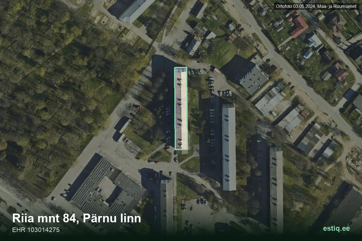 Riia mnt 84, Pärnu – hoone aerofoto, kontuur ehitisregistri (EHR) andmetest