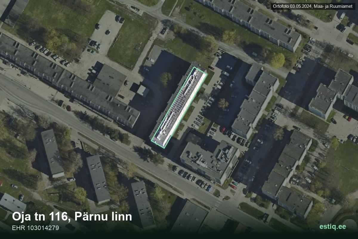 Oja tänav 116, Pärnu – aerial photo of the building, outline from the Building Register (EHR)