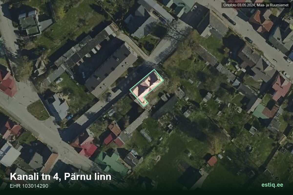 Kanali tänav 4, Pärnu – аэрофото дома, контур по данным регистра строений (EHR)