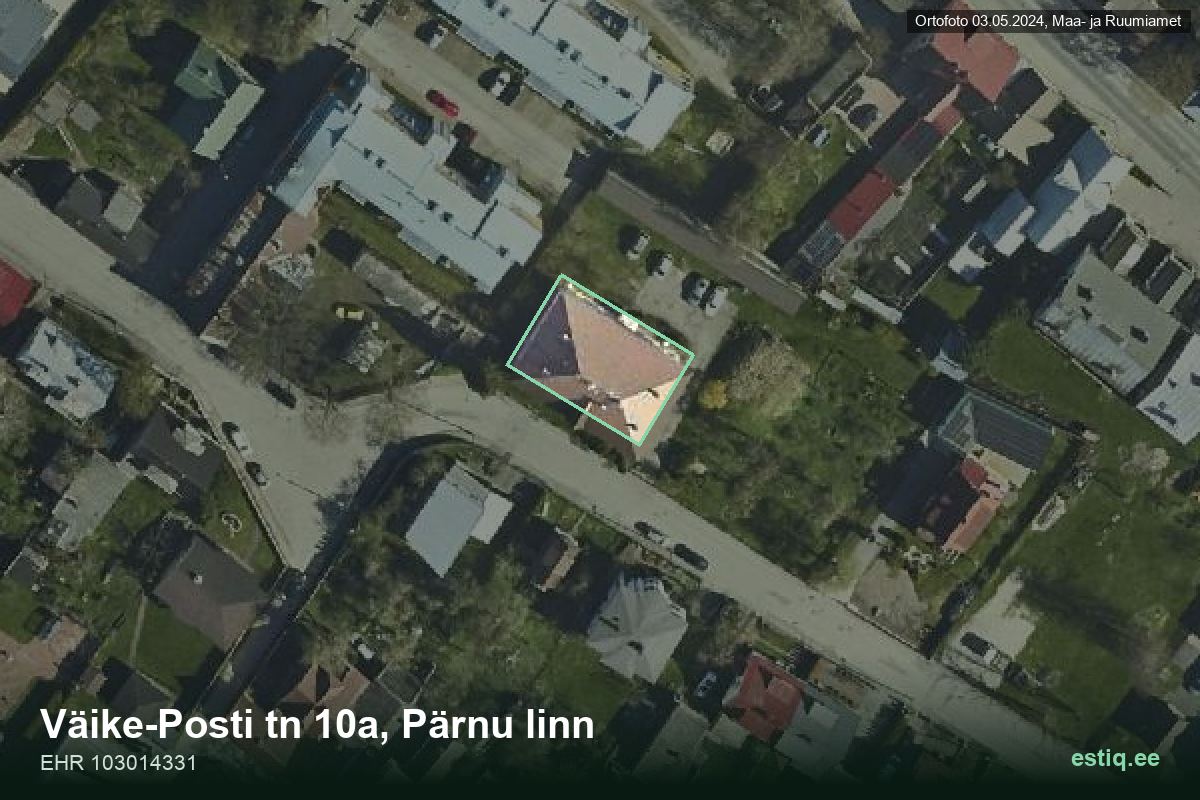 Väike-Posti tänav 10a, Pärnu – аэрофото дома, контур по данным регистра строений (EHR)