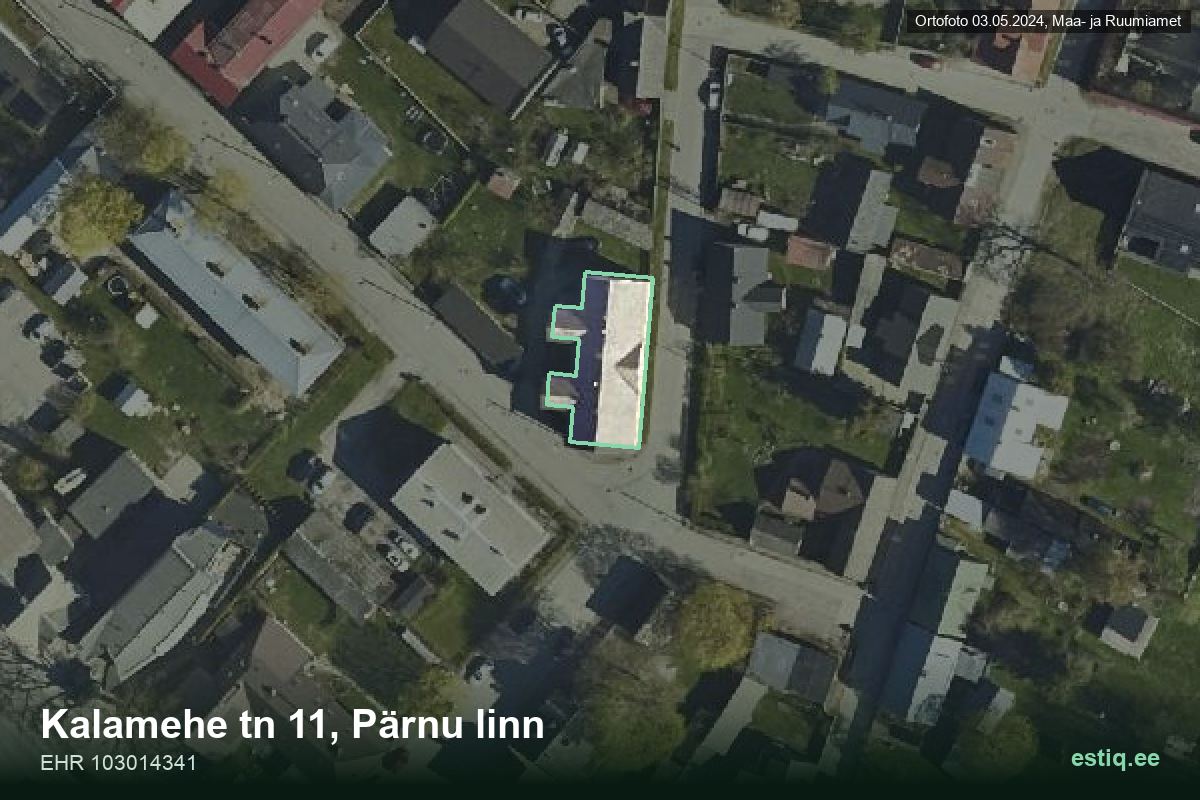 Kalamehe tänav 11, Pärnu – hoone aerofoto, kontuur ehitisregistri (EHR) andmetest