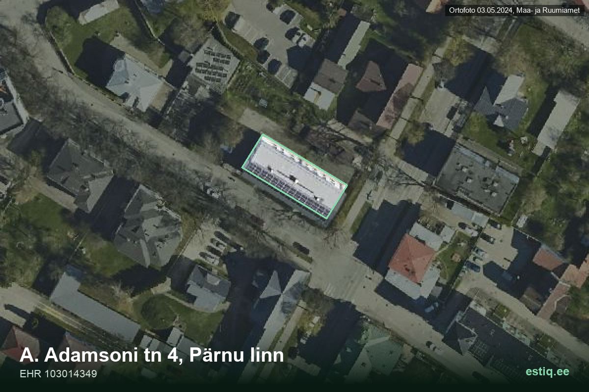 A. Adamsoni tänav 4, Pärnu – ilmakuva rakennuksesta, ääriviiva rakennusrekisteristä (EHR)