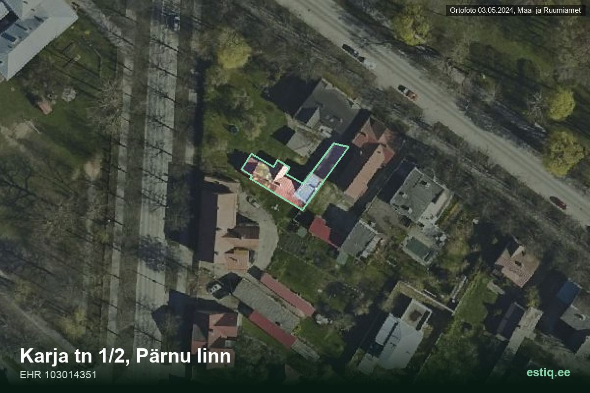 Karja tänav 1/2, Pärnu – hoone aerofoto, kontuur ehitisregistri (EHR) andmetest