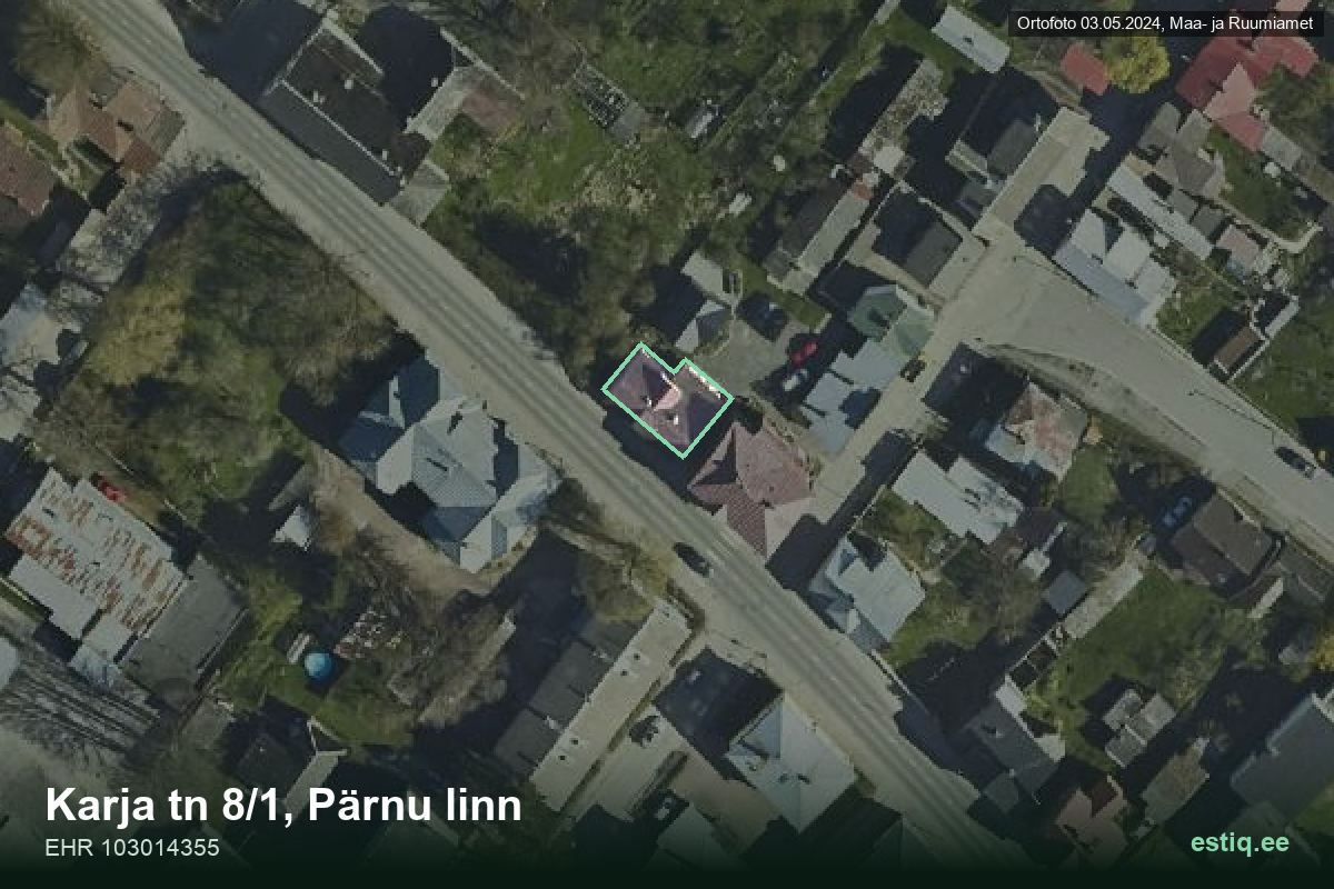Karja 8/1, Pärnu – ilmakuva rakennuksesta, ääriviiva rakennusrekisteristä (EHR)