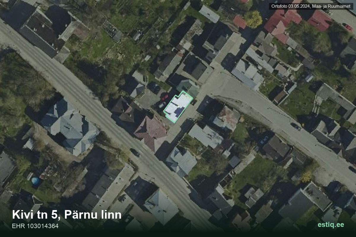 Kivi tänav 5, Pärnu – hoone aerofoto, kontuur ehitisregistri (EHR) andmetest