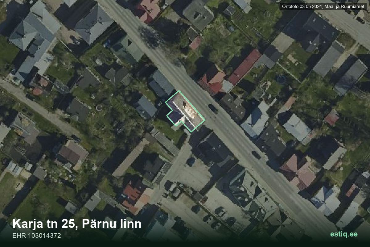 Karja tänav 25, Pärnu – hoone aerofoto, kontuur ehitisregistri (EHR) andmetest