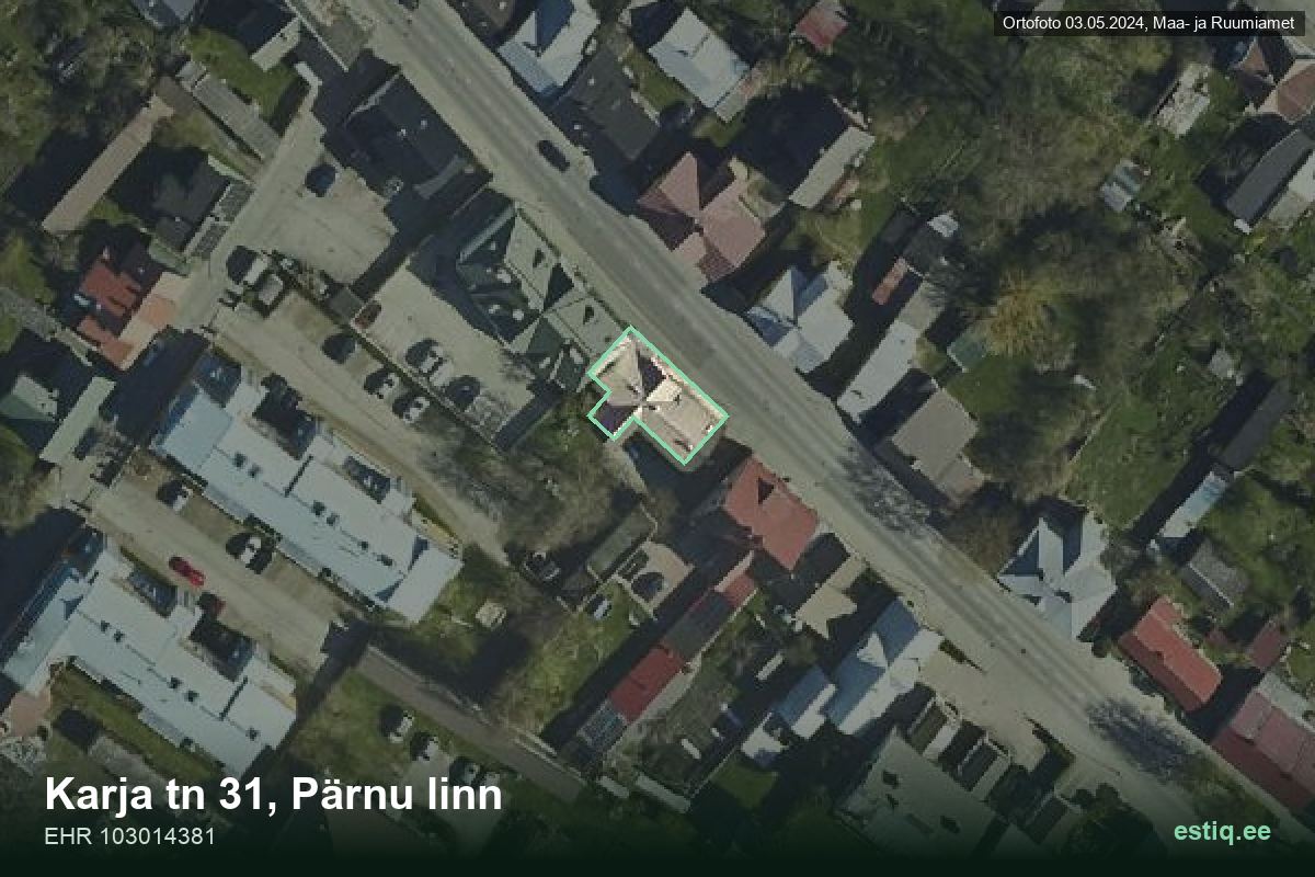 Karja tänav 31, Pärnu – hoone aerofoto, kontuur ehitisregistri (EHR) andmetest
