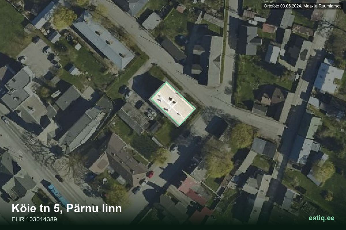 Köie tänav 5, Pärnu – аэрофото дома, контур по данным регистра строений (EHR)