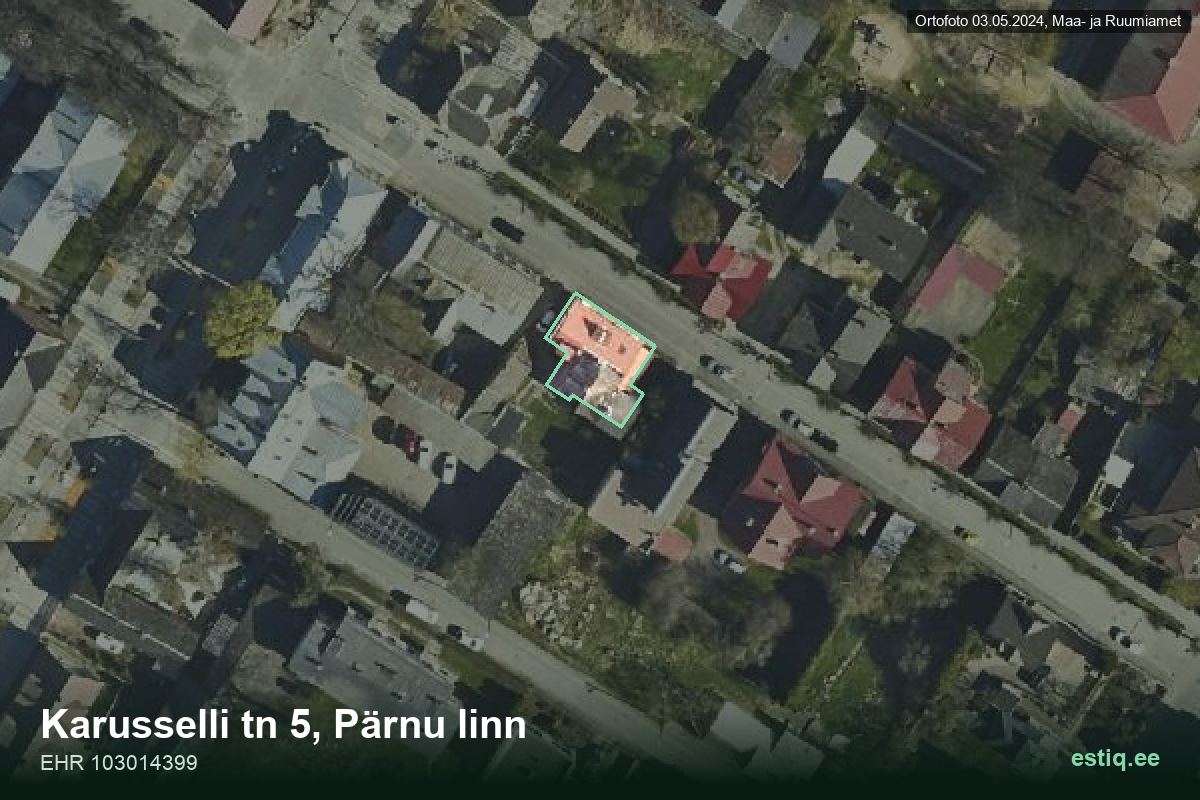 Karusselli tänav 5, Pärnu – ilmakuva rakennuksesta, ääriviiva rakennusrekisteristä (EHR)