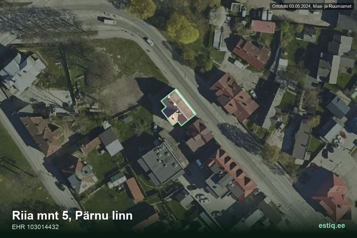 Riia mnt 5, Pärnu – hoone aerofoto, kontuur ehitisregistri (EHR) andmetest