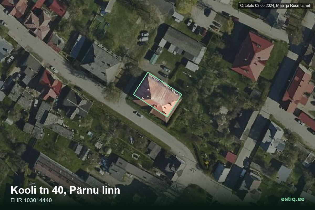 Kooli tänav 40, Pärnu – hoone aerofoto, kontuur ehitisregistri (EHR) andmetest