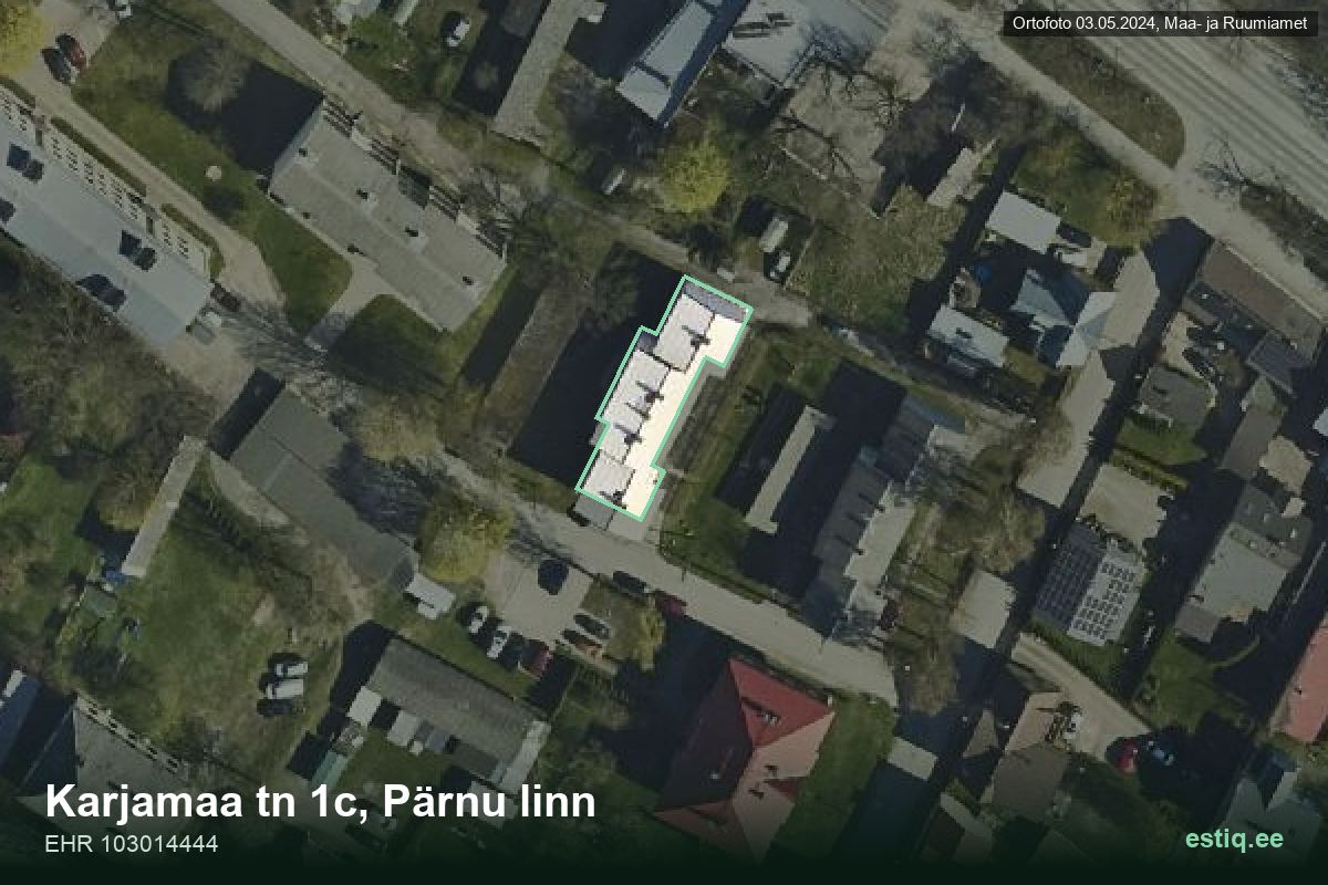 Karjamaa tänav 1c, Pärnu – аэрофото дома, контур по данным регистра строений (EHR)