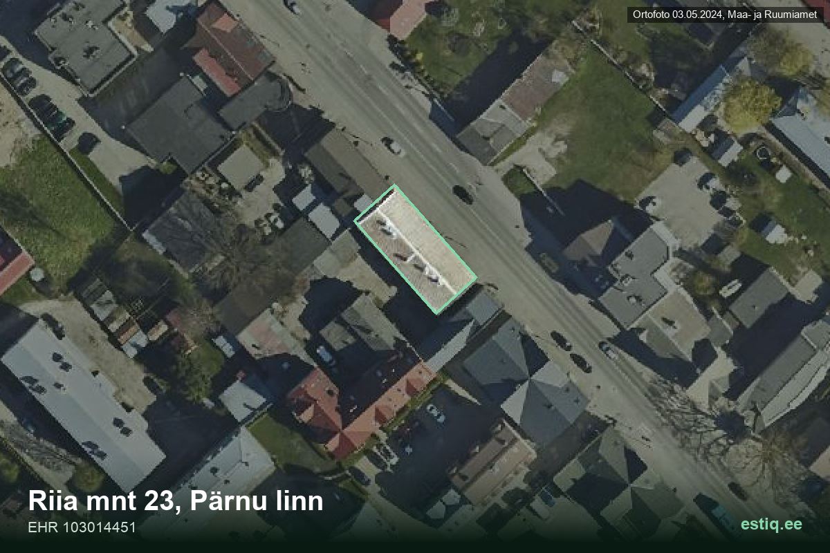 Riia mnt 23, Pärnu – hoone aerofoto, kontuur ehitisregistri (EHR) andmetest