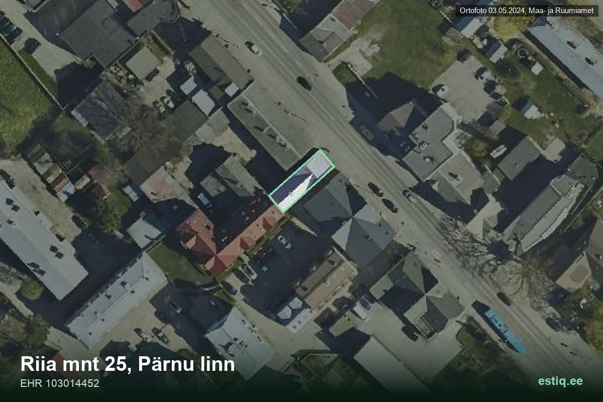 Riia mnt 25, Pärnu – hoone aerofoto, kontuur ehitisregistri (EHR) andmetest
